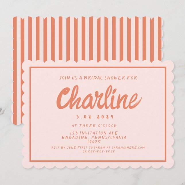 Retro Pink &Red Handwriting Bridal Shower Invitati Invitation (Front/Back)