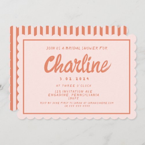 Retro Pink Red Handwriting Bridal Shower Invitati Invitation
