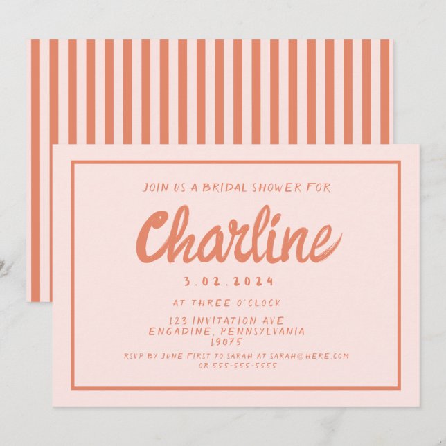 Retro Pink &Red Handwriting Bridal Shower Invitation (Front/Back)