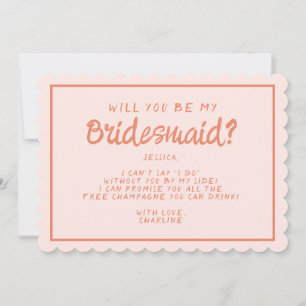 Retro Pink &Red Handwriting Bridesmaid Proposal I Invitation