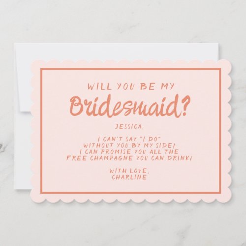 Retro Pink Red Handwriting Bridesmaid Proposal  I Invitation