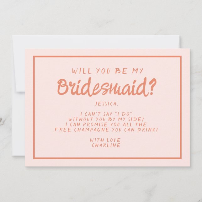 Retro Pink &Red Handwriting Bridesmaid Proposal In Invitation (Front)
