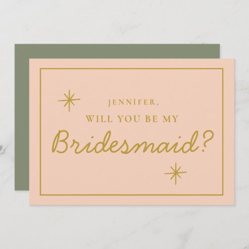 Retro Pink Red Handwriting Bridesmaid Proposal Invitation