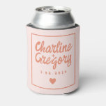 Retro Pink &amp;red Handwriting Wedding Can Cooler at Zazzle