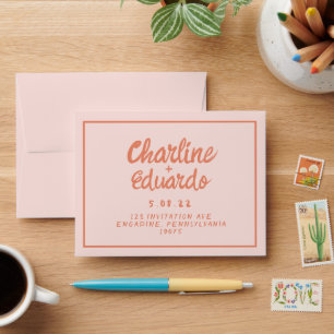 Retro Pink &Red Handwriting Wedding  Envelope