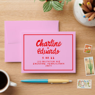 Retro Pink &Red Handwriting Wedding  Envelope