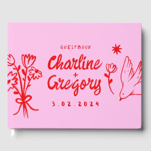 Retro Pink Red Handwriting Wedding 