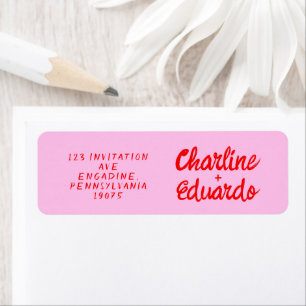 Retro Pink &Red Handwriting Wedding Label