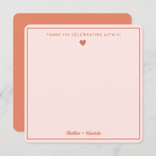 Retro PinkRed Handwriting Wedding Thank you 