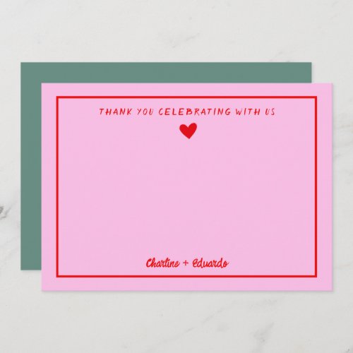 Retro PinkRed Handwriting Wedding Thank you 