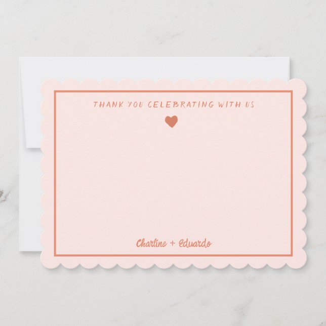 Retro Pink&Red Handwriting Wedding Thank you  Card (Front)