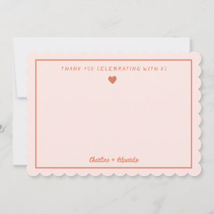 Retro Pink&Red Handwriting Wedding Thank you  Card