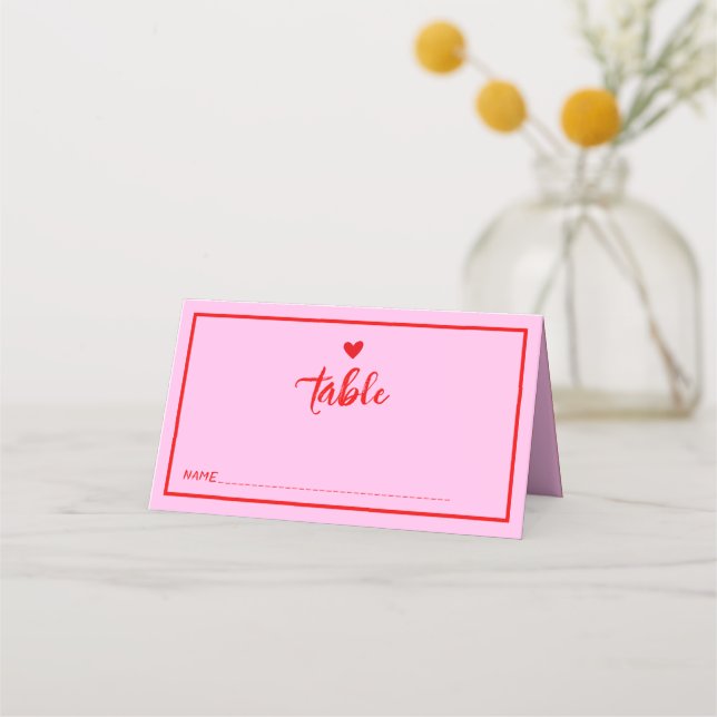 Retro Pink Red  Handwritting Wedding Place Card (Front)