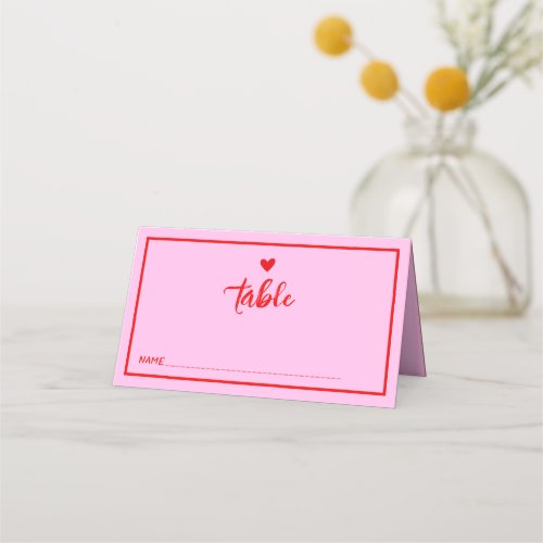 Retro Pink Red  Handwritting Wedding Place Card