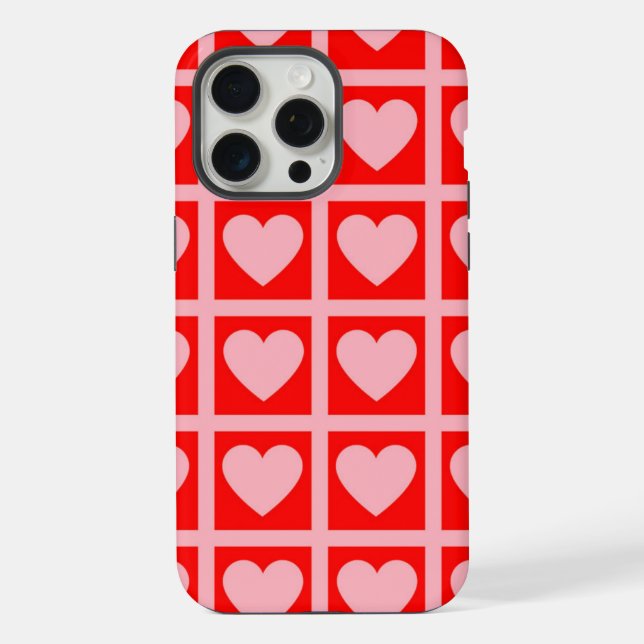 Retro Pink Red Heart Check Y2K Pattern  Iphone Case (Back)