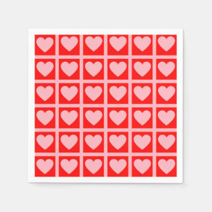 Retro Pink Red Heart Check Y2K Pattern  Napkins