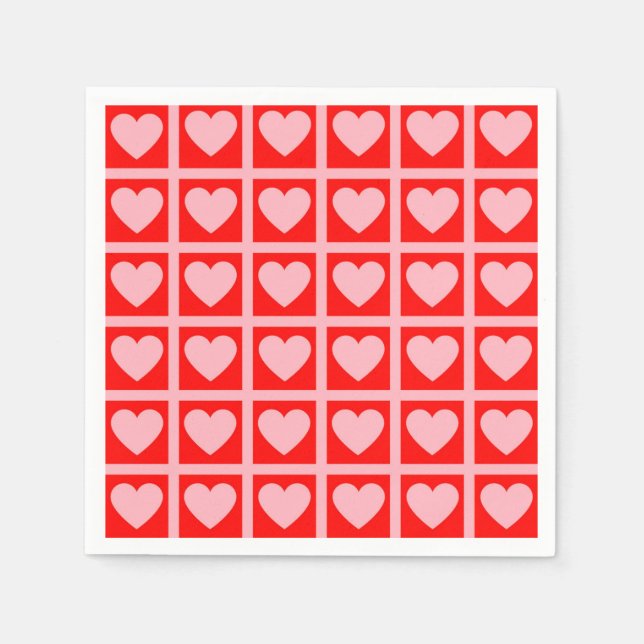 Retro Pink Red Heart Check Y2K Pattern  Napkins (Front)