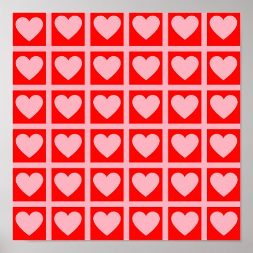 Retro Pink Red Heart Check Y2K Pattern  Poster