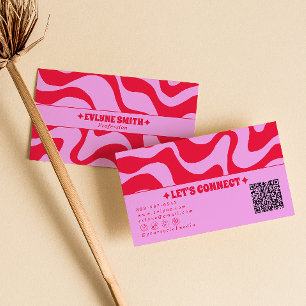 Retro Pink Red QR Code Boho Groovy Funky Trendy Business Card