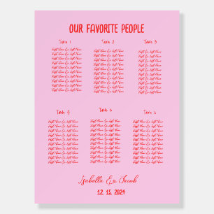 Retro Pink Red Quirky 6 Wedding Seating Chart Foam Board