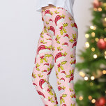 Retro Pink Red Santa Hat Holly Berries Christmas Leggings<br><div class="desc">This whimsical design was created using my hand painted holly and berries and classic Santa hat on a soft pink for a fun retro vibe!  Change out the background color for any color you choose in the design tool.  Original art by Malissa Melrose.</div>