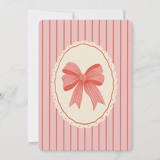 Retro Pink & Red Striped Bow 2 Photo Girly Family Holiday Card (Front)