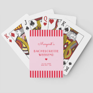 Retro Pink & Red Stripes Bachelorette Party Custom Poker Cards