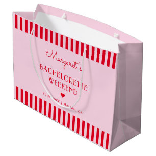 Retro Pink & Red Stripes Bachelorette Party Large Gift Bag