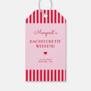 Retro Pink & Red Stripes Bachelorette Weekend Gift Tags