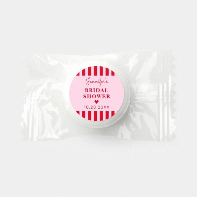 Retro Pink & Red Stripes Bridal Shower Life Saver® Mints (Front)