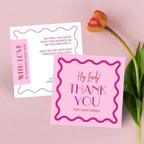 Retro Pink  Red Trendy Business Logo Thank You Enclosure Card