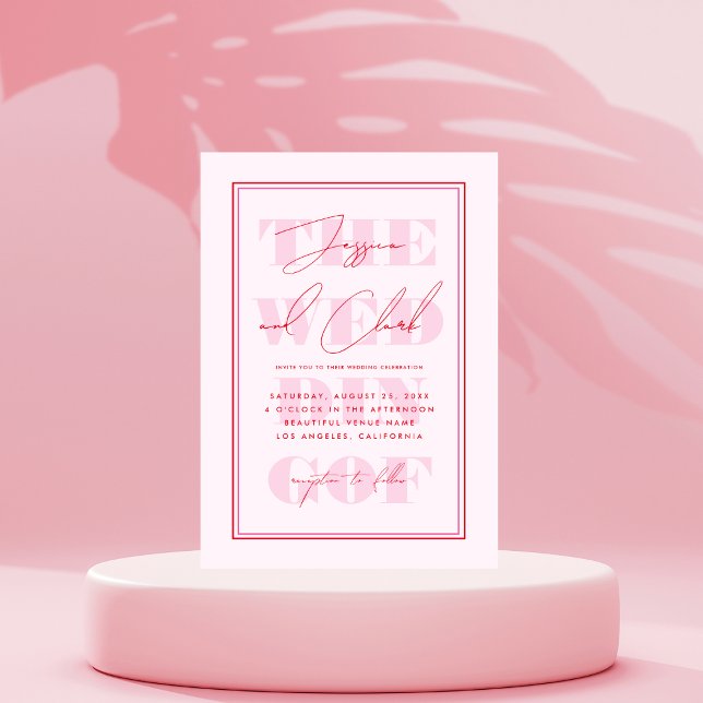Retro Pink & Red Typography Script Simple Wedding Invitation (Creator Uploaded)