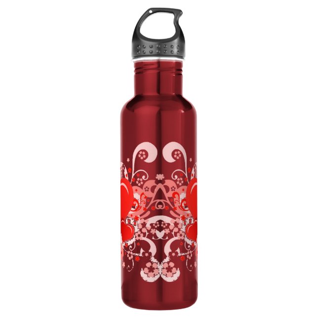 Retro Pink Red Valentine Hearts Water Bottle (Front)