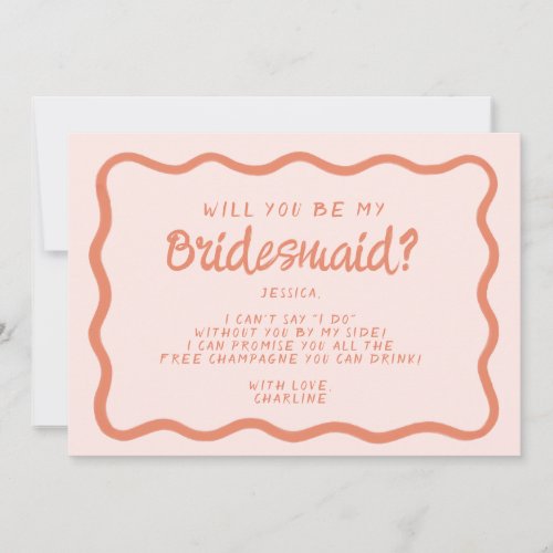 Retro Pink Red Wavy  Bridesmaid Proposal  Invitation