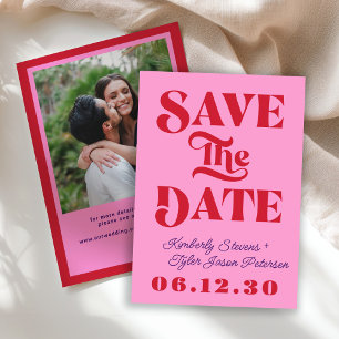 Retro pink red wedding save the date