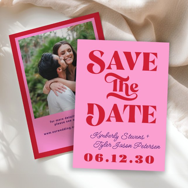 Retro pink red wedding save the date (Creator Uploaded)