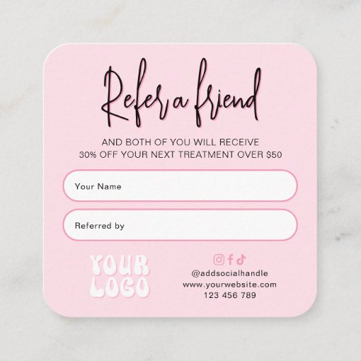 Retro Pink Refer a Friend Modern Logo Lash Salon Referral Card Zazzle