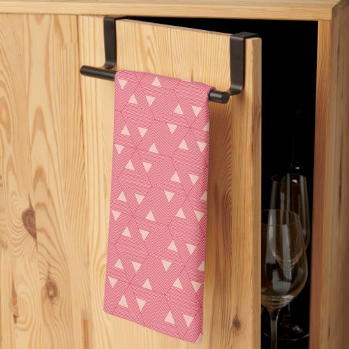 Retro Pink Sakura Japan Triangle Geometric Pattern Kitchen Towel