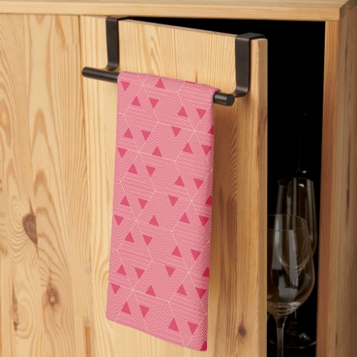 Retro Pink Sakura Japan Triangle Geometric Pattern Kitchen Towel