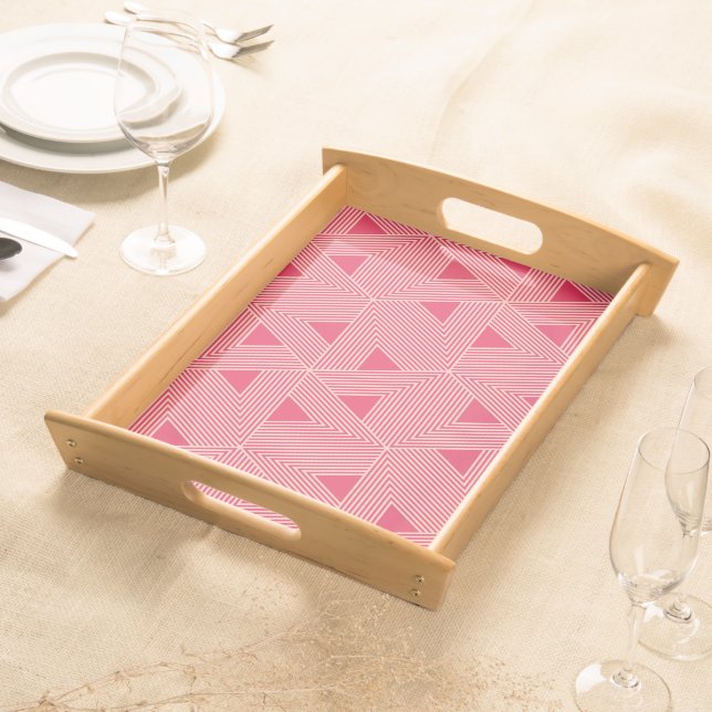 Retro Pink Sakura Japan Triangle Geometric Pattern Serving Tray (Front)