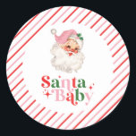 Retro Pink Santa Baby christmas baby shower Classic Round Sticker<br><div class="desc">retro pink Santa Baby  christmas themed baby shower paper party stickers.</div>