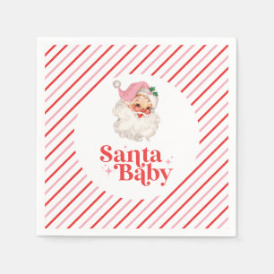 Retro Pink Santa Baby christmas baby shower Napkins
