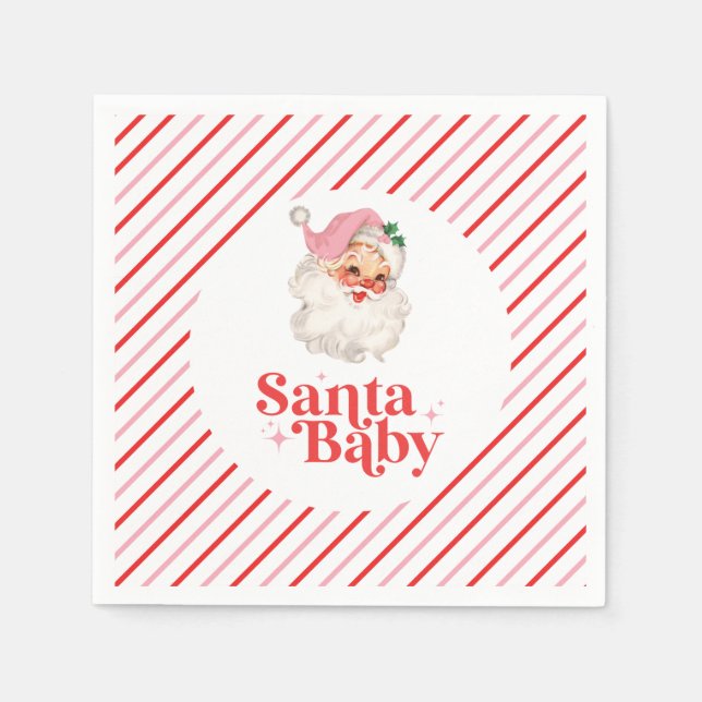 Retro Pink Santa Baby christmas baby shower Napkins (Front)