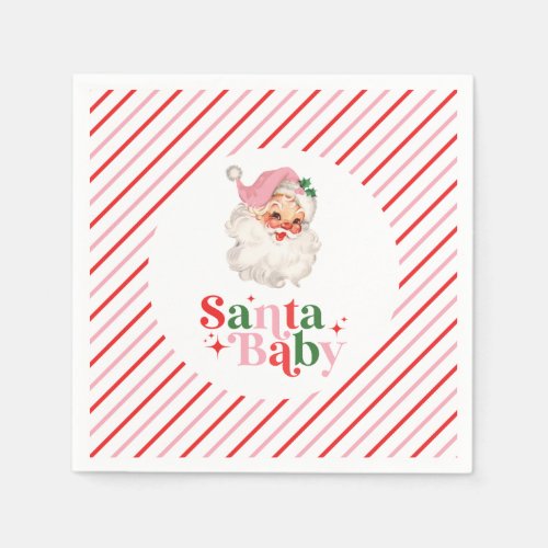 Retro Pink Santa Baby christmas baby shower Napkins