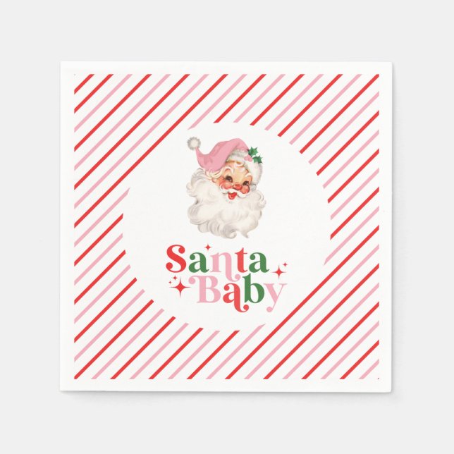 Retro Pink Santa Baby christmas baby shower Napkins (Front)