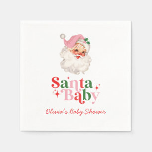 Retro Pink Santa Baby christmas baby shower Napkins