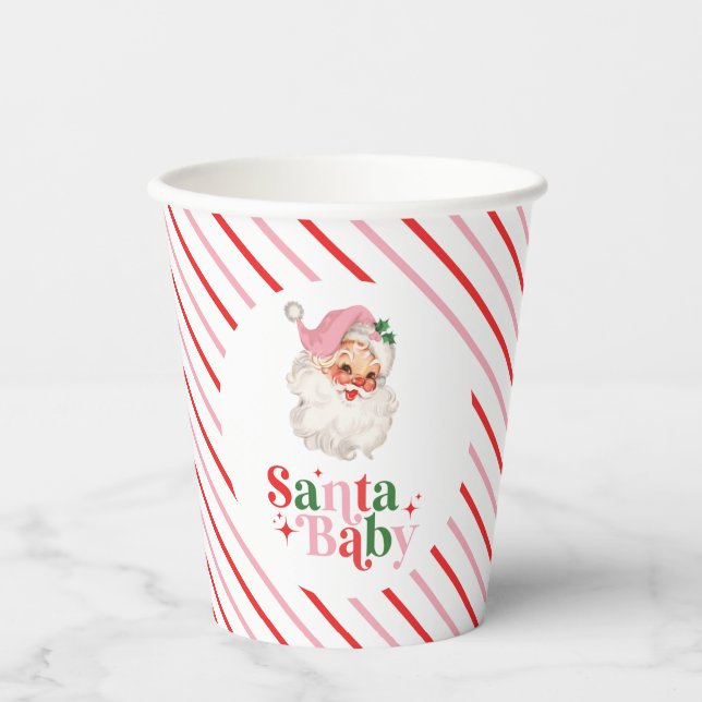 Retro Pink Santa Baby christmas baby shower Paper Cups (Front)