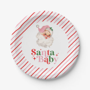 Retro Pink Santa Baby christmas baby shower Paper Plates
