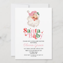 Retro Pink Santa Baby Holiday Baby Shower