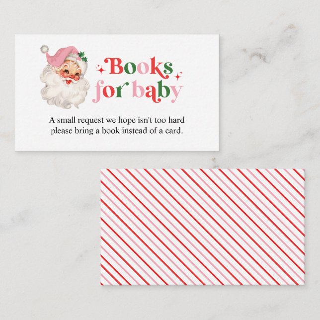 Retro Pink Santa Baby Shower Book Request Enclosure Card (Front/Back)